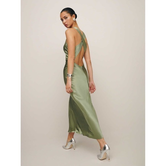 NWT Reformation Cassette Silk Dress | Artichoke Green | 0 - Picture 3 of 11